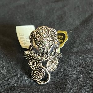 Genuine marcasite rose ring, size 7